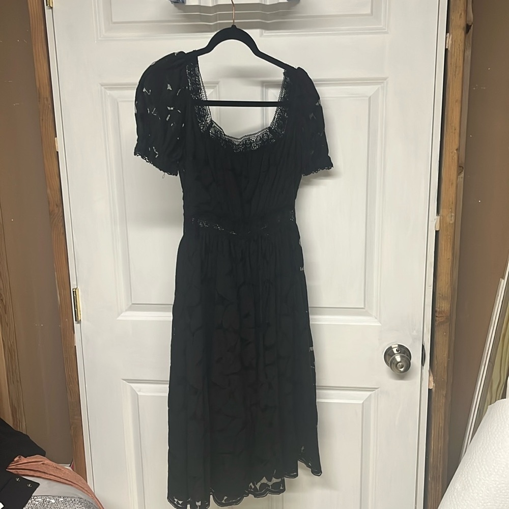 Anna Sui Black Lace Floral Dress
